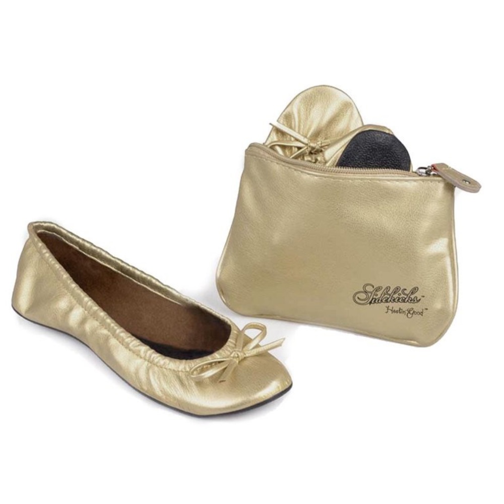 Sidekicks Foldable Flats, Gold, size 7/8